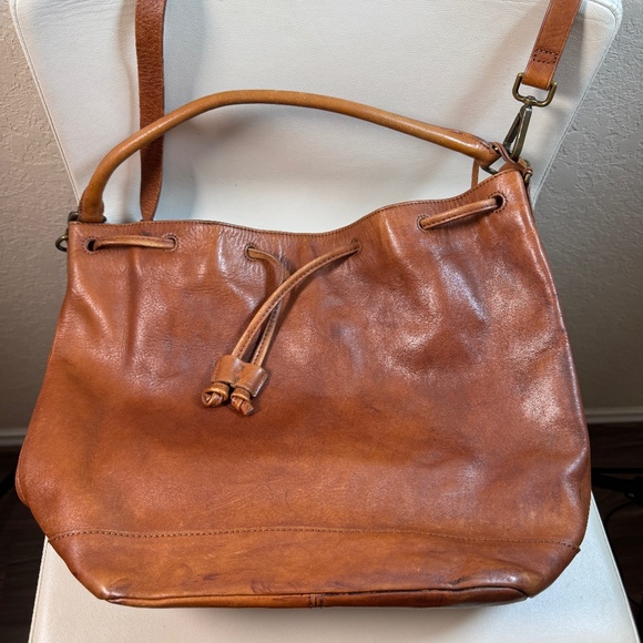 Madewell Lafayette Drawstring Tote Bucket Bag Leather Brown Bag - Picture 2 of 11
